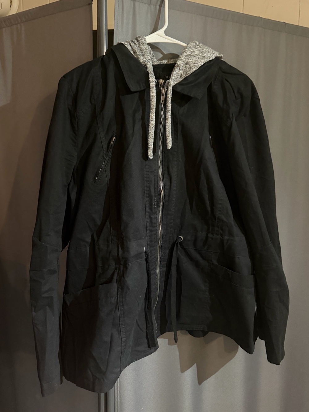 Love Tree Black Utility Jacket with Grey Hood Lining